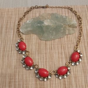 Stella & Dot goldtone red  necklace rhinestones